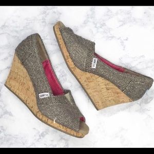 TOMS stella brown cork wedges for Summer or Fall